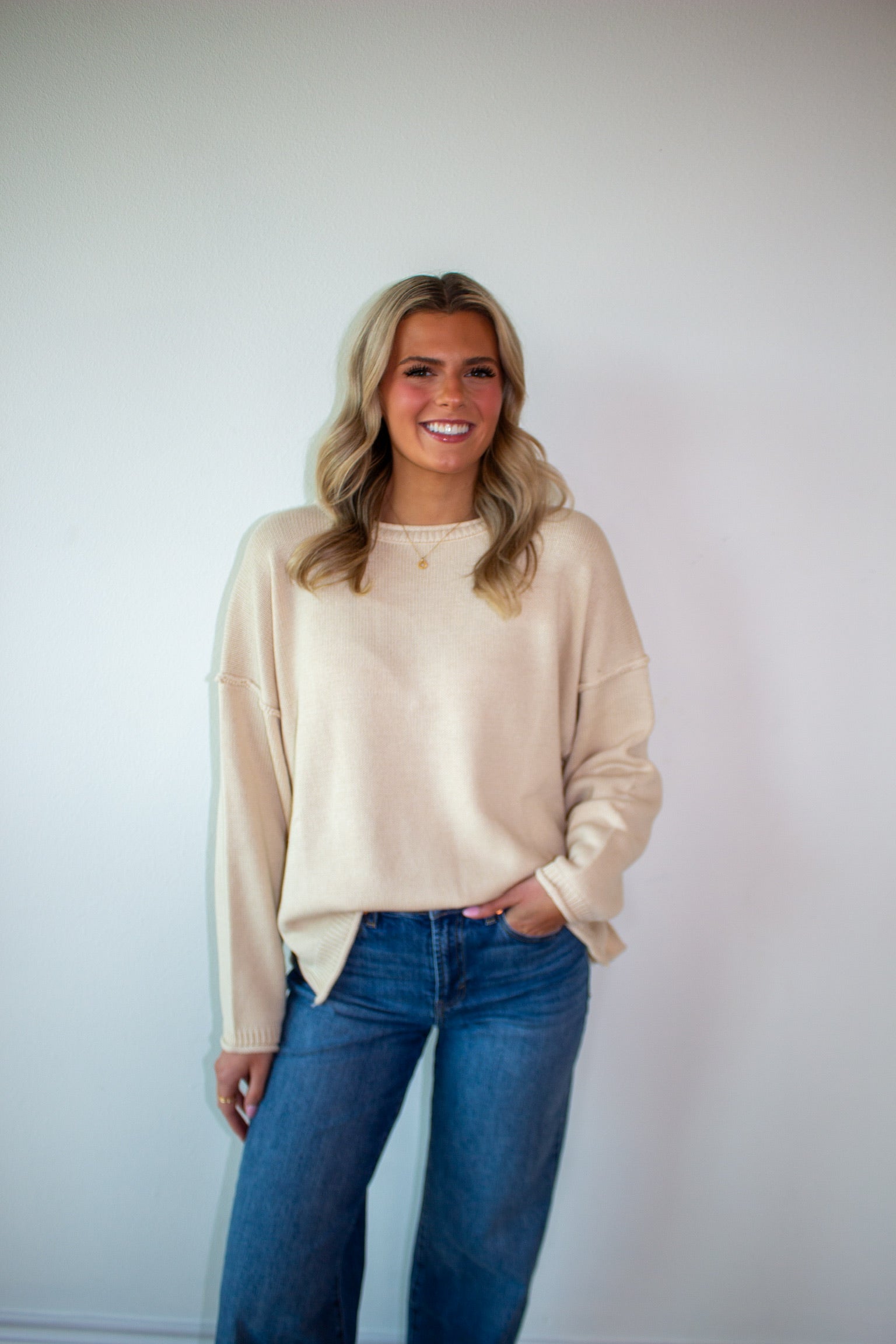 Scoop Neck Raw Edge Sweater
