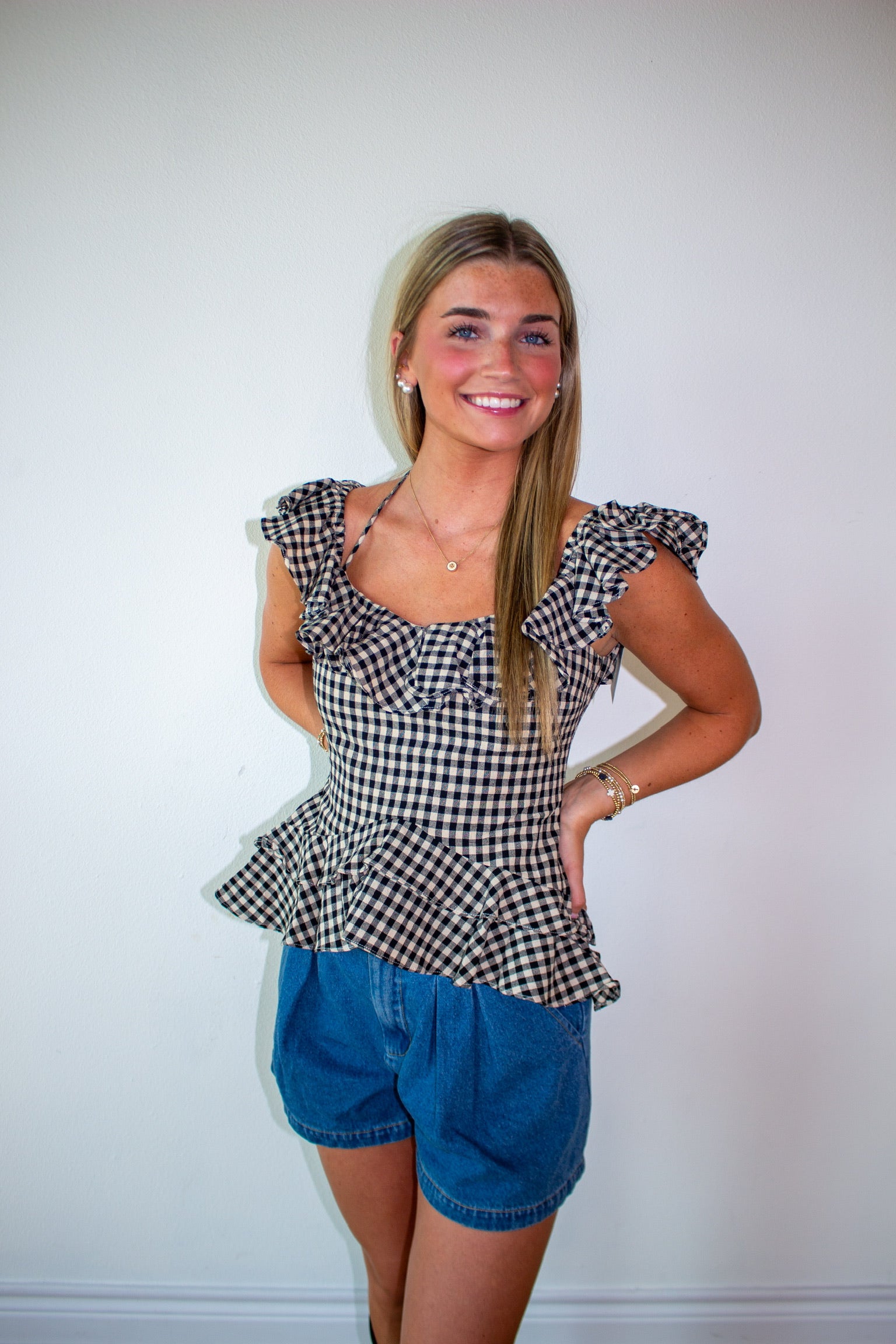 Checkered Ruffle Blouse