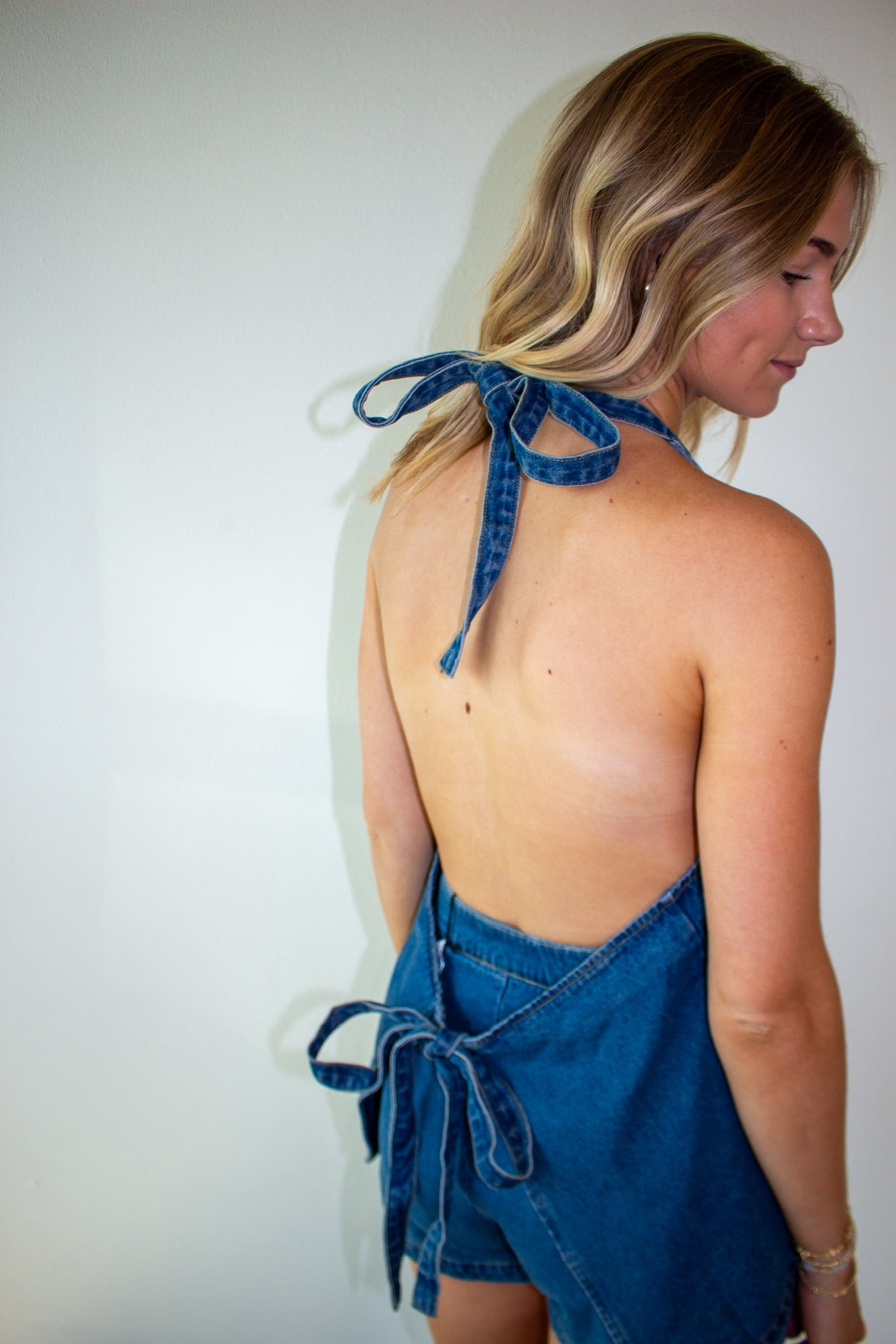 Denim Halter Neck Backless Top