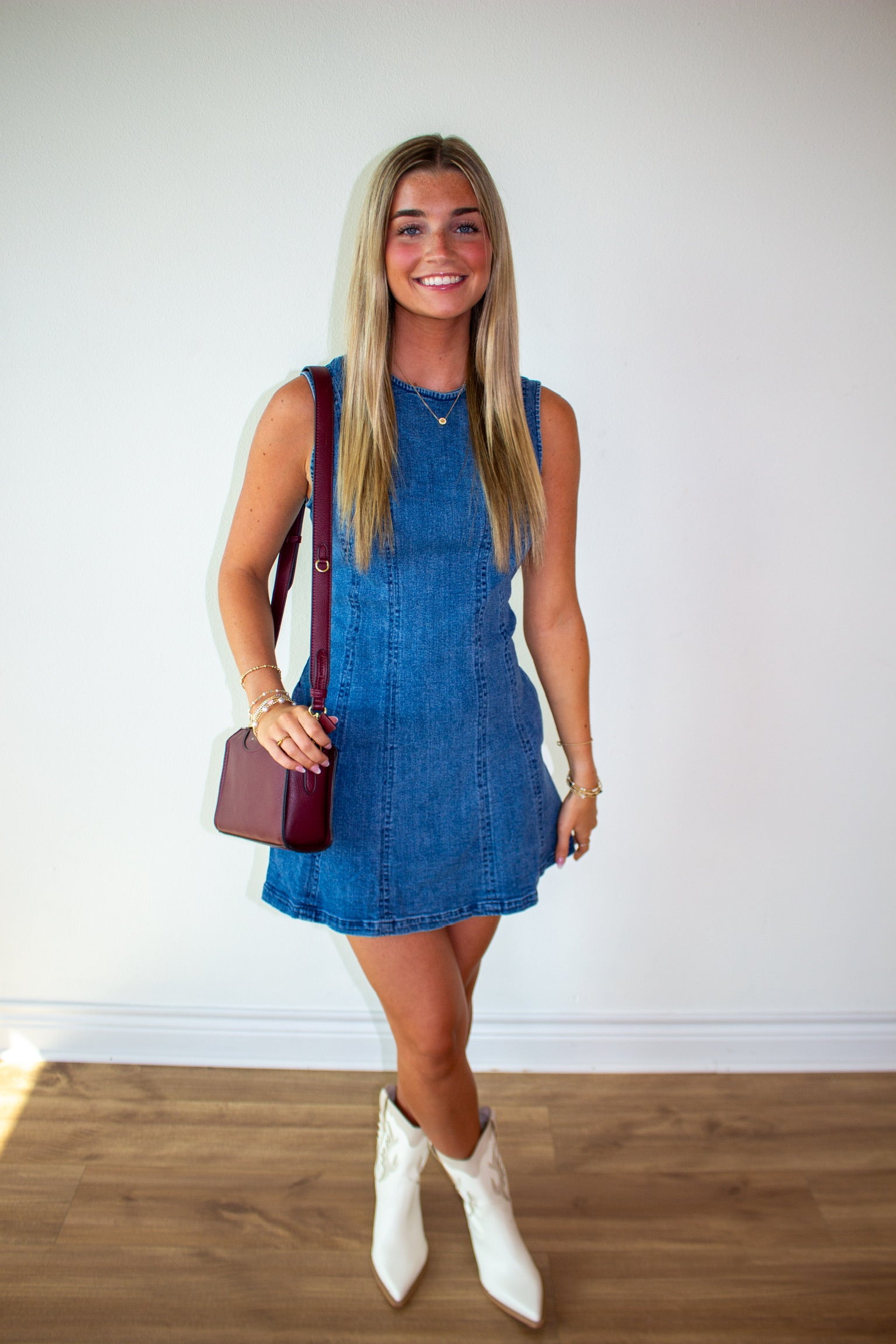 Denim Round Neck Sleeveless  Dress