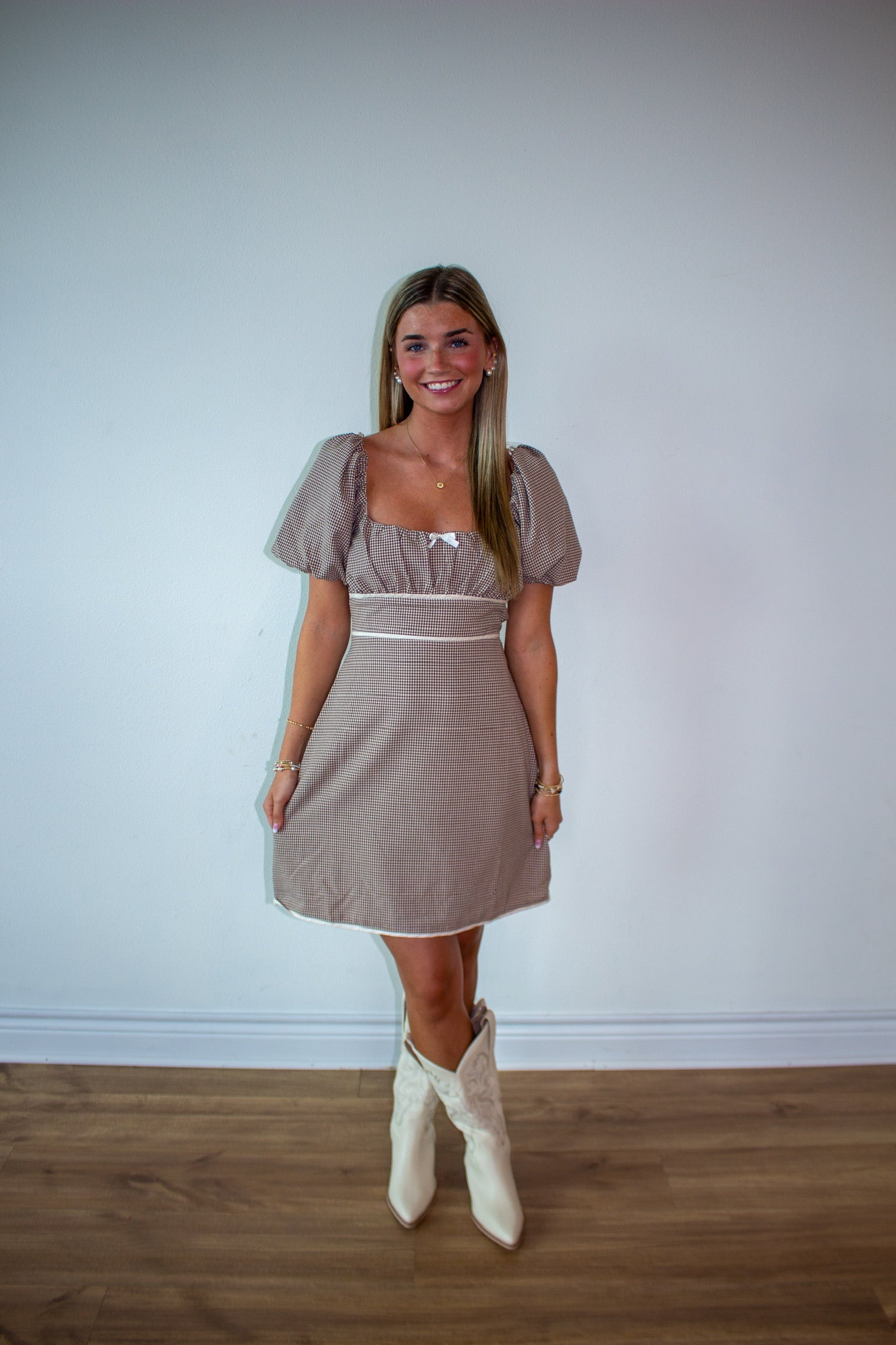 Gingham Mini Dress W/ Back Tie Detail