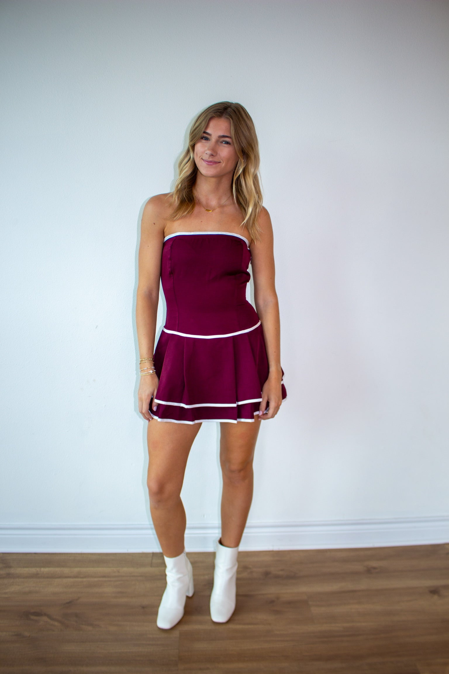 Strapless Pleated Contrast Romper