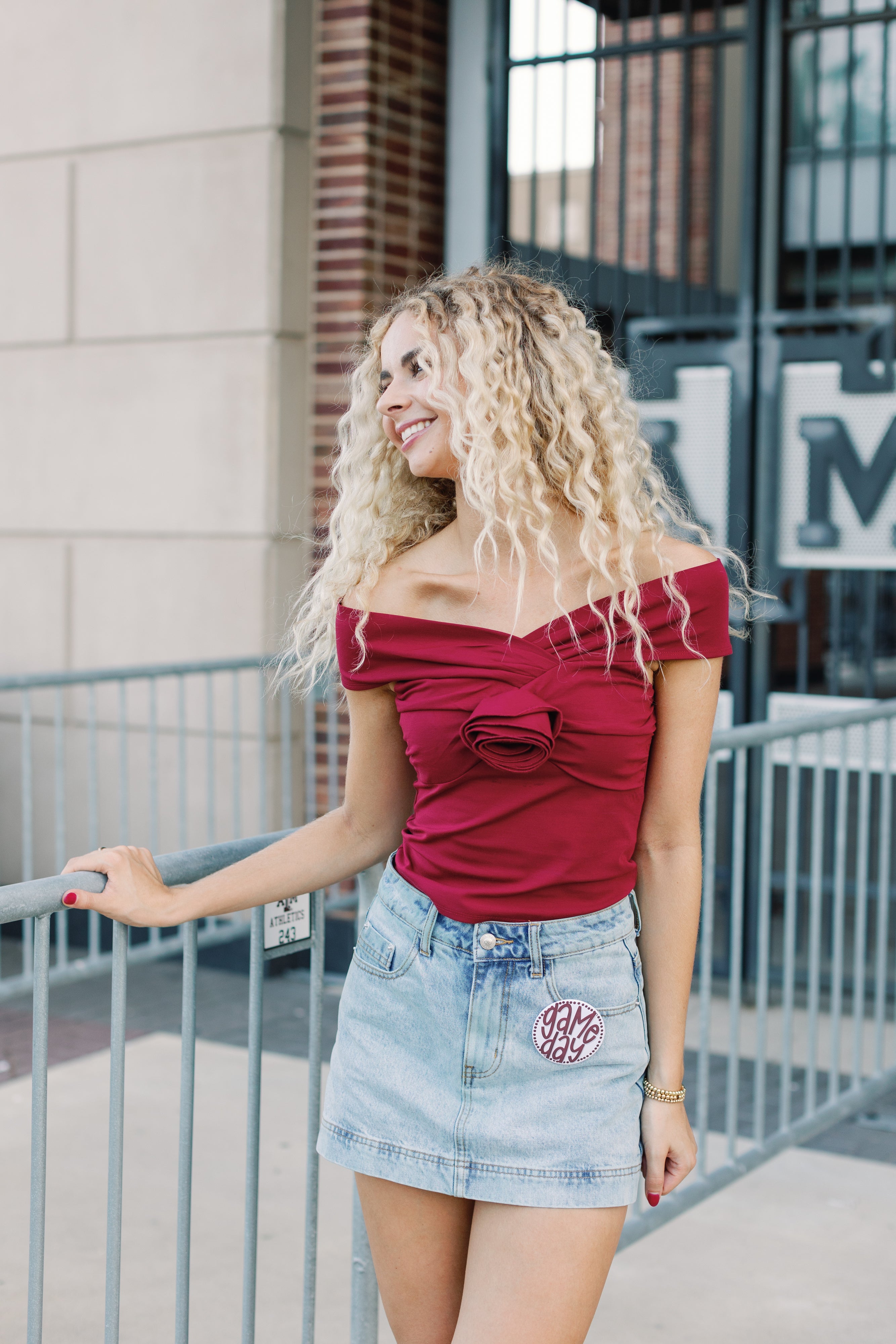 Off The Shoulder Flower Detail Top