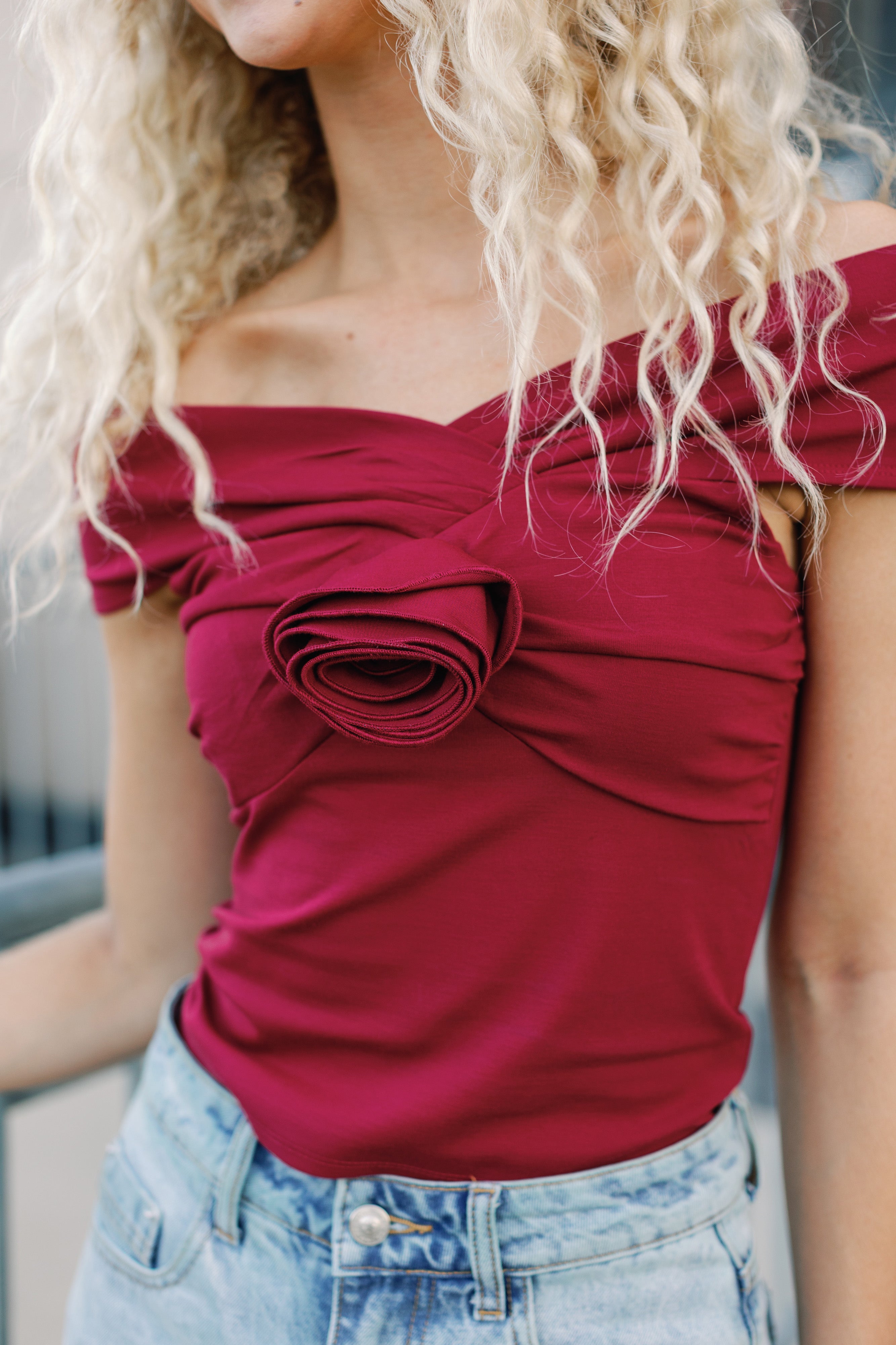 Off The Shoulder Flower Detail Top