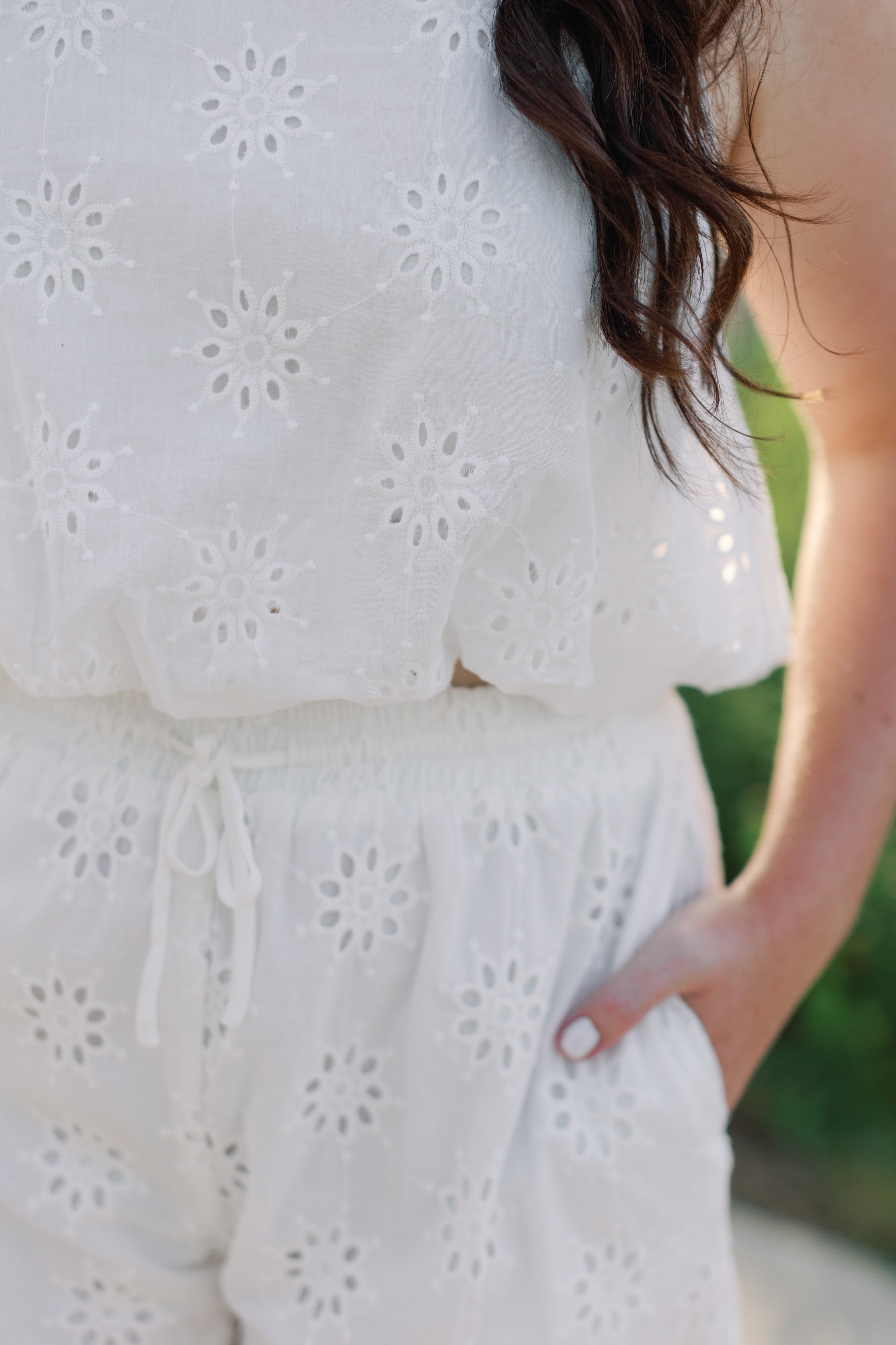 Eyelet Bubble Hem Tank & Shorts Set