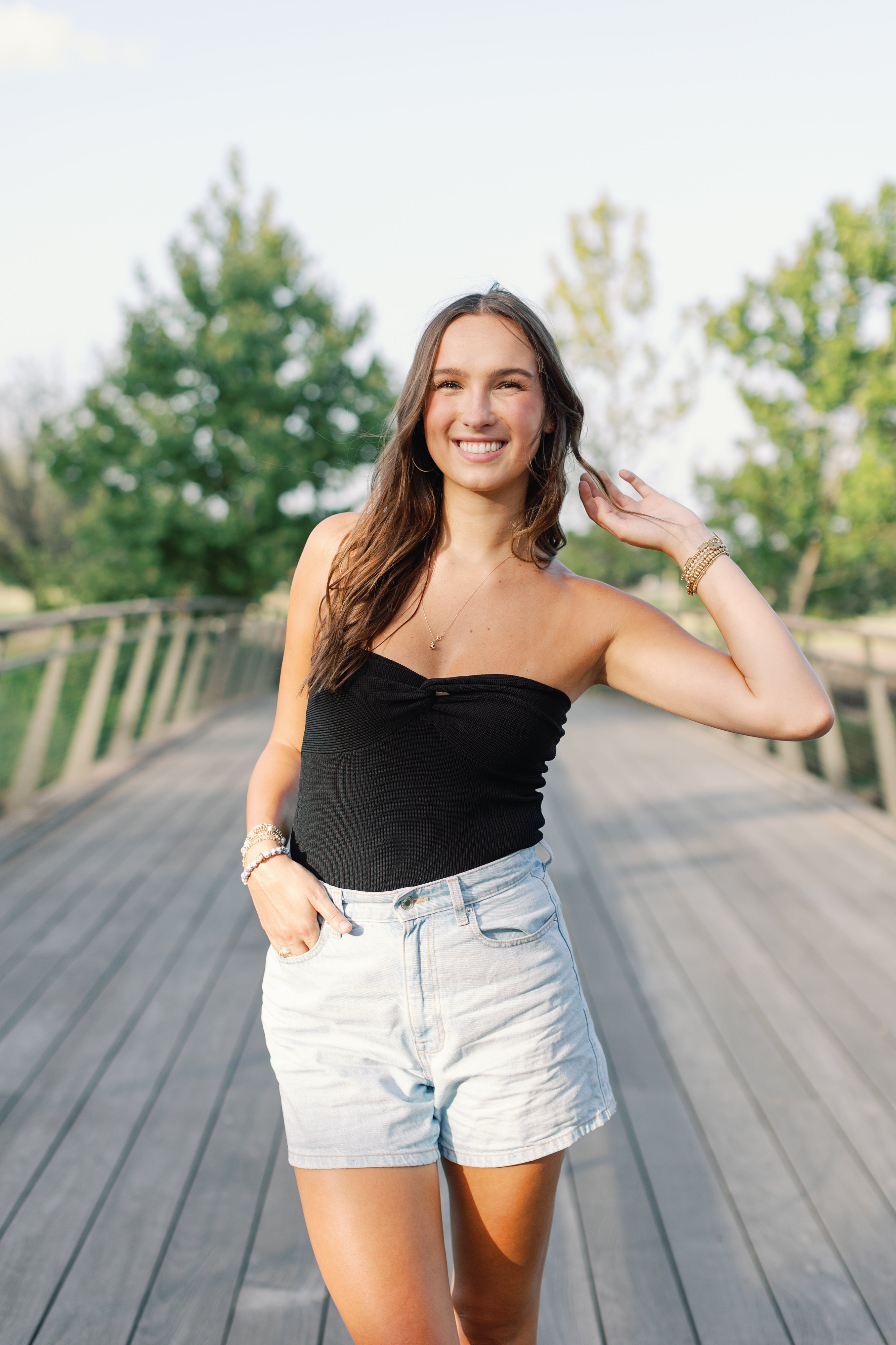 Strapless Ribbed Front Knot Tank