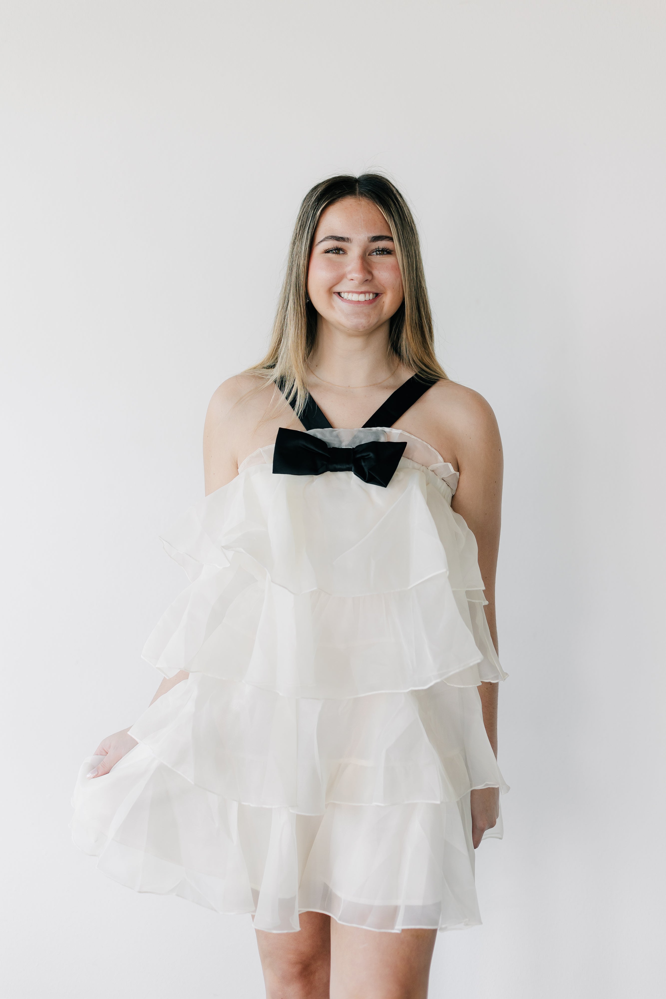 Ruffle Tiered Front Bow Mini Dress