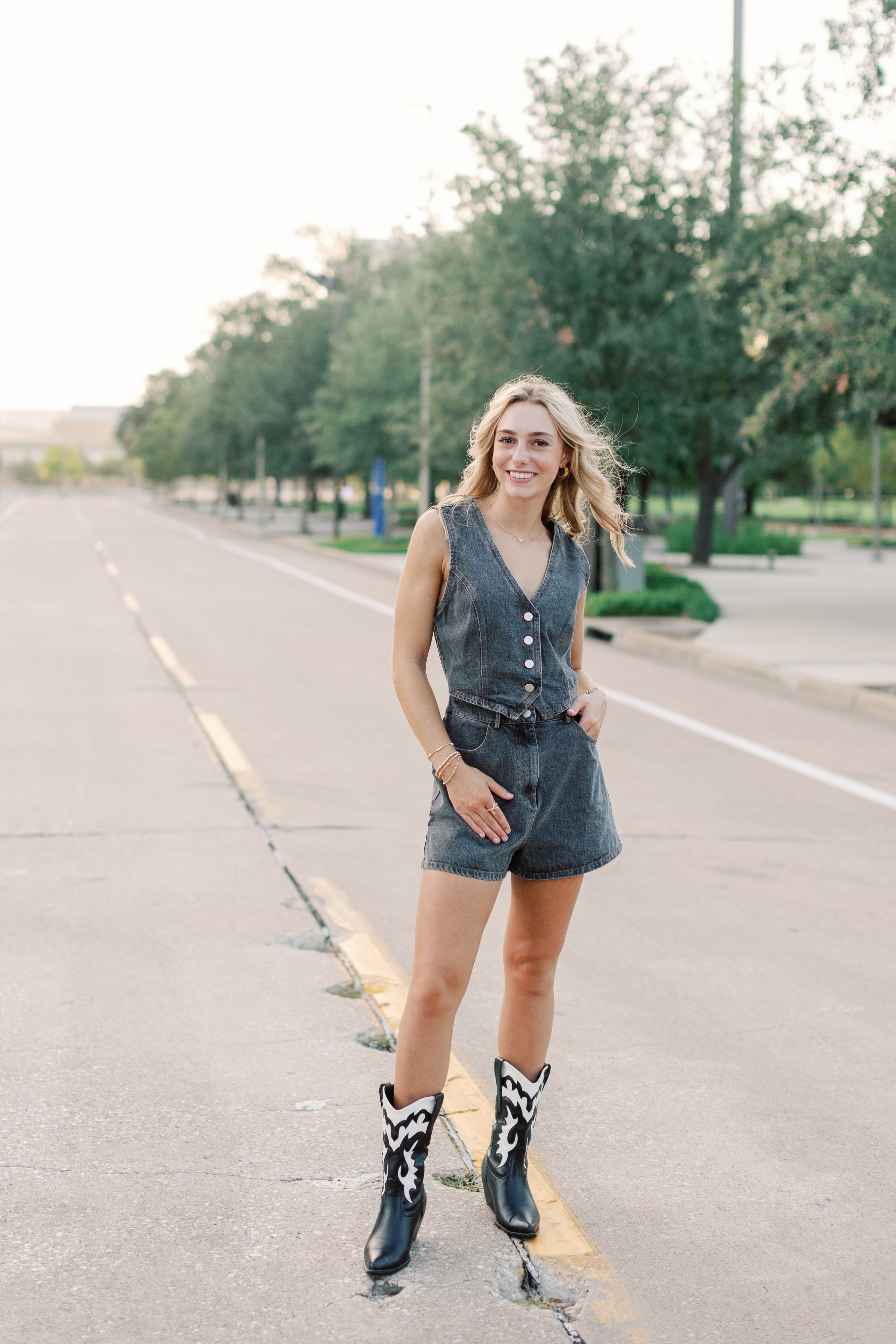 Denim Button Down Vest Romper