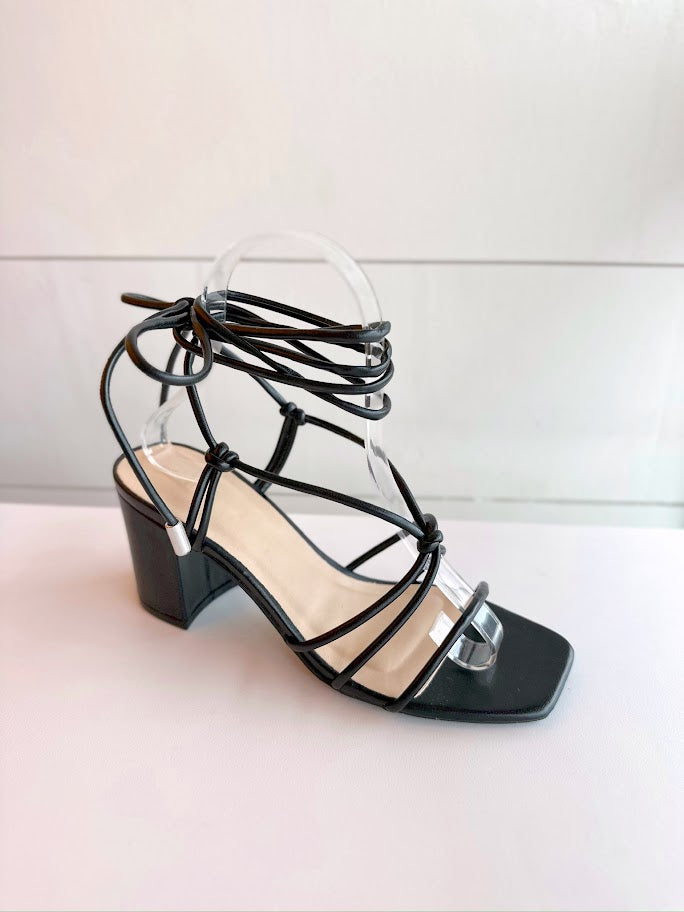 Strappy Lace Up Mini Block Heel